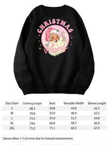 Sudadera acogedora con cuello redondo y estampado navideño de Papá Noel para mujer, estilo retro festivo, de manga larga, informal, para fiestas de invierno - Negro - Ver 5