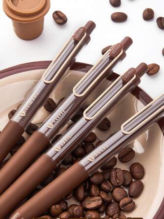 4 支咖啡香味中性笔，高端时尚，创意按钮笔，0.5 毫米笔尖，学生文具，万圣节、圣诞节、生日礼物，适合学习、记笔记、考试、办公用品