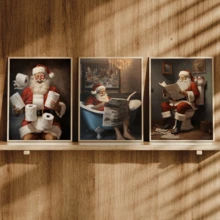 3 قطع / مجموعة لوحات فنية حديثة للجدران، طباعات فنية لديكور الحمام بموضوع سانتا كلوز الساخر، لوحات فنية رجعية - فن عيد الميلاد، ديكور عيد الميلاد، مؤطرة أو غير مؤطرة، ديكور الغرفة، ديكور المنزل، ديكور شقة الطالب الجامعي، هدايا لديكور الجدران في الفندق، المنزل، هدية مثالية لتدشين المنزل الجديد، غرفة المعيشة، غرفة النوم، الحمام والمكتب