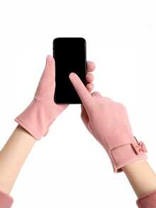 1pc Women's Warm Fleece Gloves - Fashion Bow Decor Fleece Touchscreen Gloves For Winter - Multicolor - View 4