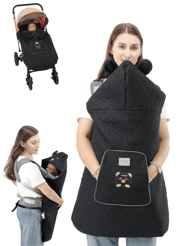 Capa para canguru de cintura para bebê, jaqueta externa quentinha para bebê, poncho multifuncional à prova de vento estilo transporte frontal, cobertor para carrinho de bebê, outono/inverno