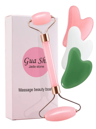 Jade Gua Sha Facial Care Set, Includes Facial Roller And Gua Sha Board, Effectively Relieves Puffiness And Redness, Suitable For Both Men And Women