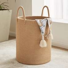 1 pièce Grand panier à linge tressé de style bohème - Panier polyvalent pour vêtements, couvertures, jouets et serviettes - Parfait pour le salon, la chambre à coucher ou la buanderie, paniers d'étagère