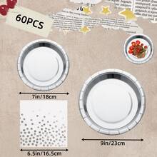 Bộ 60 món đồ dùng ăn uống bằng giấy bạc dùng một lần, bao gồm đĩa và khăn ăn bằng nhôm tròn 7"/9", đĩa tráng miệng/bánh chắc chắn, thích hợp cho đám cưới, họp mặt gia đình, sinh nhật, dã ngoại, tiệc nướng, ngày lễ và nhiều dịp khác. - Bạc - Xem 15