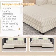 Cyurce-Dukaroï Quilted Covered Double Bed-Style Sofa Set,Couch,Muebles Para Sala,Sofas For Living Room, L-Shaped Modular Convertible Sofa, Adjustable Footrest Position - 米色 - 查看 4