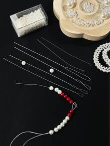 5pcs/Set - Ultra Fine Handmade Beading Needles, Tiny Hole Needle For Stringing Pearls And Beads - Silver - View 4