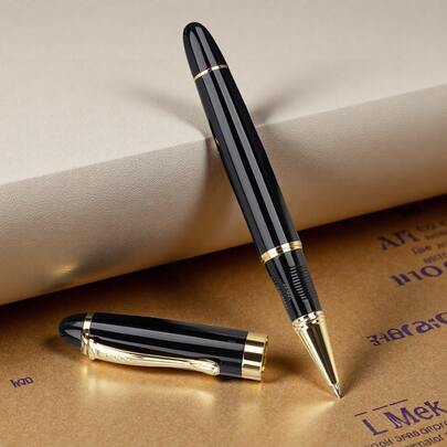 1 Piece Classic Black Rollerball Pen With Heavyweight Feel - Smooth Ink Flow For Effortless Writing | Ideal For Business Meetings, Office Signing & Student Note-Taking | Premium Writing Instrument For Professionals, Executives & Students