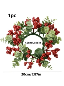 1/3pcs Christmas Wreath With Holly And Berries, Candle Garlands For Christmas Decoration, Romantic Candlelight Dinner, For Home Decor, Room Decor, Bedroom Decor, Table Centerpiece, Holiday Decor, Candlestick Decor - Green - View 4