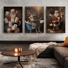 3 قطع / مجموعة لوحات فنية حديثة للجدران، طباعات فنية لديكور الحمام بموضوع سانتا كلوز الساخر، لوحات فنية رجعية - فن عيد الميلاد، ديكور عيد الميلاد، مؤطرة أو غير مؤطرة، ديكور الغرفة، ديكور المنزل، ديكور شقة الطالب الجامعي، هدايا لديكور الجدران في الفندق، المنزل، هدية مثالية لتدشين المنزل الجديد، غرفة المعيشة، غرفة النوم، الحمام والمكتب