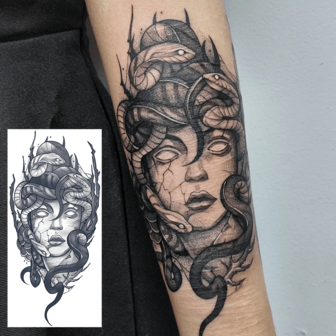 2 piezas Tatuaje temporal de Medusa, tatuaje temporal realista y de larga duración a base de hierbas, resistente al agua y a los arañazos, dura de 7 a 15 días