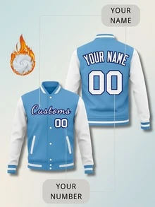 Personalized Varsity Jacket Custom Men Women Casual Baseball Letterman Bomber Jackets Printed Letters Number Suitable For Winter - Blue - View 1