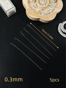 5pcs/Set - Ultra Fine Handmade Beading Needles, Tiny Hole Needle For Stringing Pearls And Beads - Silver - View 10