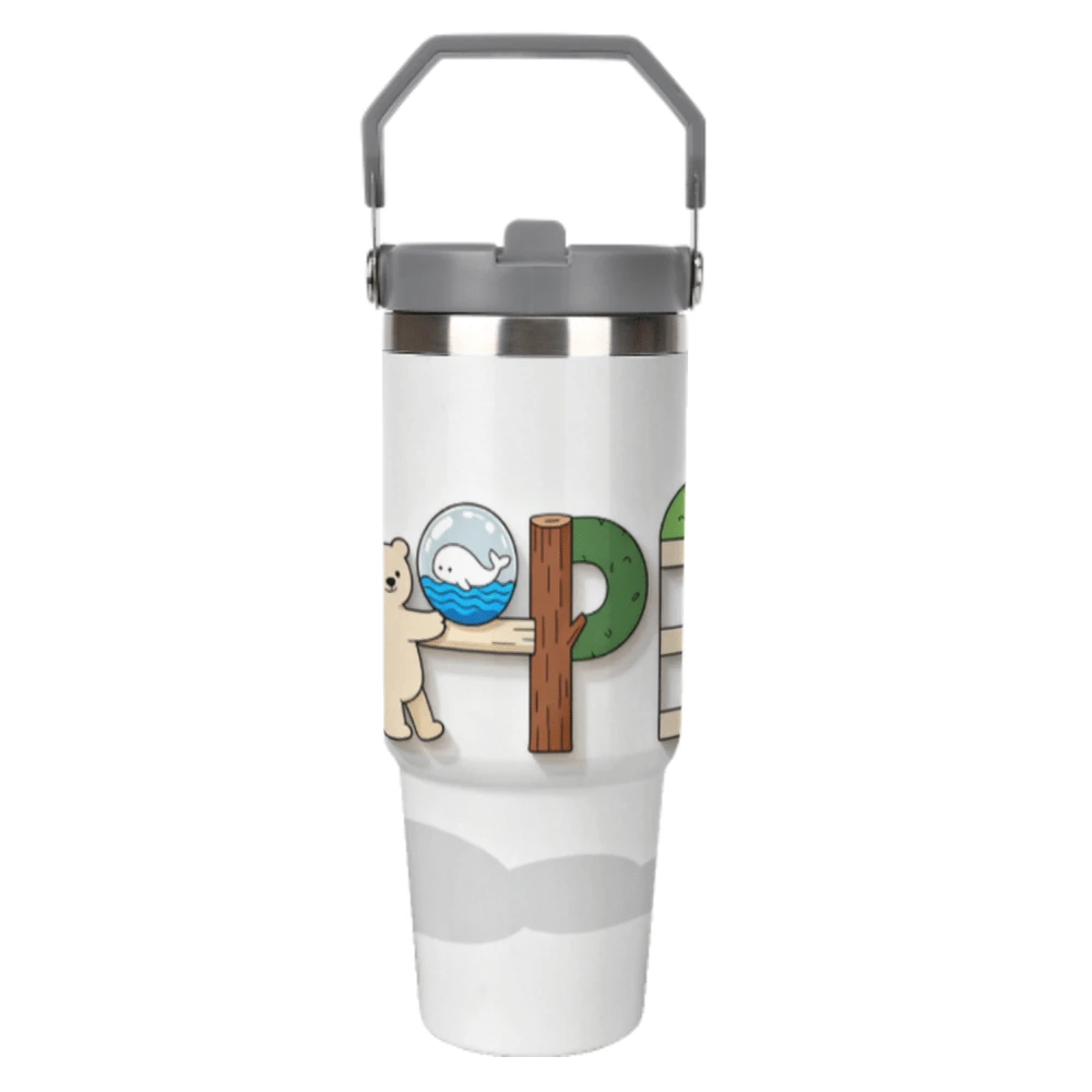 Custom Vacuum Flask - 20oz 304 Stainless Steel Tumbler With Carry Handle, Leakproof Lid For Car, Travel & School, Hot/Cold Drink Container