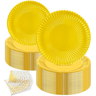 20/40 件金色纸盘餐巾用品套装，大型晚宴盘子，一次性生日派对用品蛋糕甜点盘，婴儿洗礼餐具套装派对装饰品烧烤野餐婚礼毕业纪念日