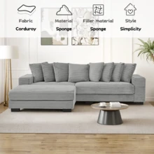 Cyurce-Dukaroï Quilted Covered Double Bed-Style Sofa Set,Couch,Muebles Para Sala,Sofas For Living Room, L-Shaped Modular Convertible Sofa, Adjustable Footrest Position - 灰色 - 查看 5