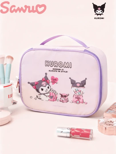 Cosmetics Bag, Official Licensed Character Makeup Bag with Dual-Zipper & Inner Pockets, Durable Nylon Material for Secure Storage, Cute Bunny Print for Daily Use & Travel, Gift for Anime Fans &  Collectors
