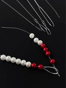 5pcs/Set - Ultra Fine Handmade Beading Needles, Tiny Hole Needle For Stringing Pearls And Beads - Silver - View 5