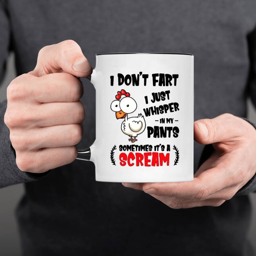 1pc 11OZ OFFEE MUG OFFEE CUPpc Coffee Mug, I Don't Fart, I Just Whisper In My Pants, Sometimes Scream, Humorous Coffee Mug, Ceramic Material, Ideal Birthday Gift, Holiday Gift, Home/ Office/ Outdoor Suitable, Party Gift, Bridesmaid Groomsmen Gift - White Handle Cup - View 1