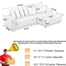 Cyurce-Dukaroï Quilted Covered Double Bed-Style Sofa Set,Couch,Muebles Para Sala,Sofas For Living Room, L-Shaped Modular Convertible Sofa, Adjustable Footrest Position - 米色 - 查看 8
