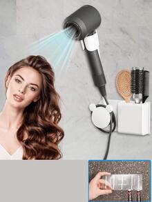 1 pezzo Supporto per asciugacapelli montato a parete senza foratura con organizer - Elegante rastrelliera in plastica bianca per accessori da bagno, perfetta per asciugacapelli, pettini, rasoi e mensole per il trucco, rastrelliera portaoggetti da bagno