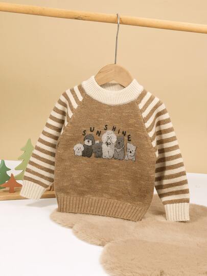 1pc Toddler Boys/Girls Animal Print Pullover Sweater, New 2025 Collection, Kids Knitted Sweater For Autumn/Winter