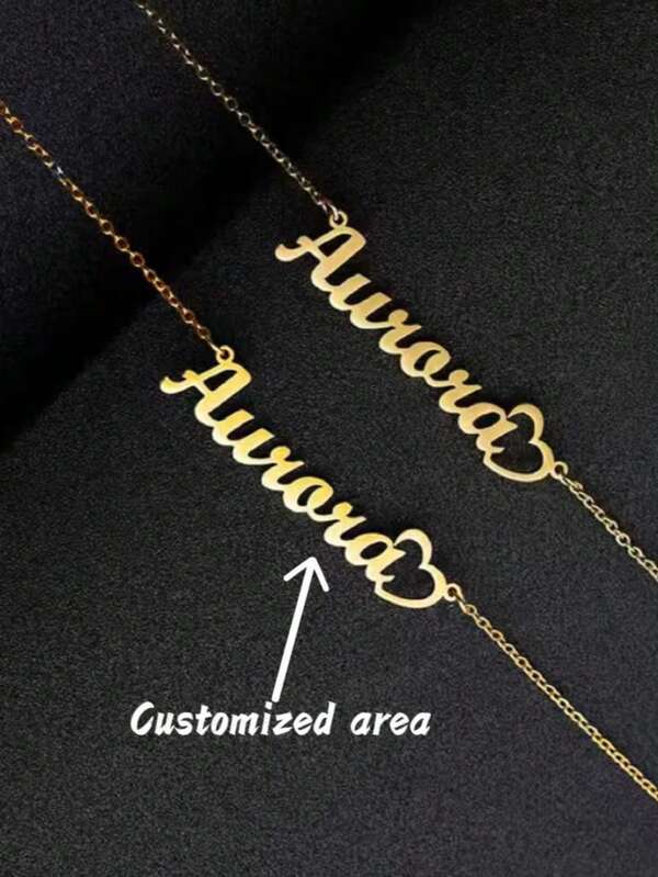 1pc Custom Heart-Shaped Name Text Necklace - Stainless Steel Fashion Necklace, Suitable For Birthdays, Anniversaries, Couples, Family, Friends Holiday Gifts, Silver, Gold, Fashionable, Colorful, Retro, Simple, Unisex, Casual, Cute, Customized, Personalized, Unique, Suitable For Him, Middle School Students, High School Students, College Students, Freshmen, Sophomores, Junior High School Students Ideal Gifts