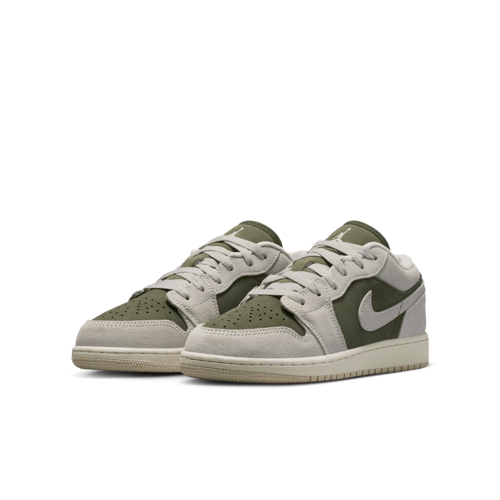Jordan Air Jordan 1 SE, elegantes y cómodas zapatillas de baloncesto bajas para niños, estilo unisex gris-verde HV4396-201 - Gris - Ver 1