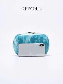 Geantă de seară acrilică texturată 3D, geantă de mână cu design sculptat la modă nouă, cu curea de lanț, geantă de umăr/crossbody pentru femei, geantă tip cutie cu model de marmură și chihlimbar - Albastru - Vizualizare 9