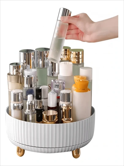 Caja de almacenamiento de cosméticos giratoria de grados, caja de almacenamiento de cosméticos de gran capacidad apilable y ajustable, adecuada para tocador, baño, cocina, encimera, tamaño extragrande.