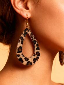 1對性感時尚柔軟豹紋圖案毛氈剪影吊墜女性耳環 - 彩色 - 查看 1