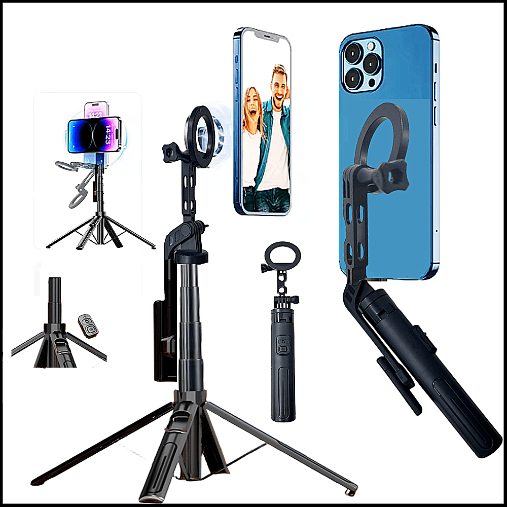 Aluminiowy stojak 1,3 m, kijek do selfie, cztery statywy, pilot Bluetooth, monopod z interfejsem 1/4 cala, uchwyt do aparatu w telefonie, vlog, wyposażony w magnetyczny uchwyt na telefon