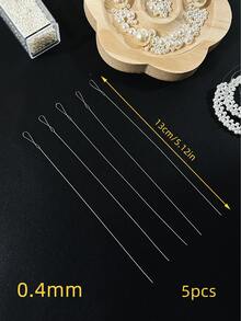 5pcs/Set - Ultra Fine Handmade Beading Needles, Tiny Hole Needle For Stringing Pearls And Beads - Silver - View 12