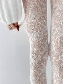 Colorful Patterned Fishnet Tights, Thin Floral Lace Hollow Net Stockings, Sweet And Sexy Pantyhose - White - View 6