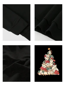 Sudadera con cuello redondo y estampado de perro y árbol de Navidad para mujer, adorable, navideña, con estampado de animales festivos, manga larga, suave y cálida, para invierno - Negro - Ver 4