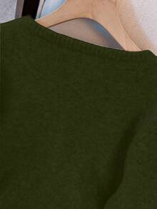 1pc Solid Color Button Front Women Cardigans, Round Neck Casual Grey Cardigan, Versatile Loose Fit Sweater Cardigan With Metal Buttons, Long Sleeve Knit Sweater Cardigan