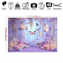 1 Pc, 2D Flat, Gorgeous Style Butterfly Party Backdrop, Polyester Material, Purple Background, Rectangular Photography Background, Bohemian Style, With Purple Butterflies And Flowers, Suitable For Birthday And Wedding Decoration, Living Room Bedroom Decoration, Office Decoration, Multi-Season Use, Gift Giving, Photo Booth Props, Multiple Size Options