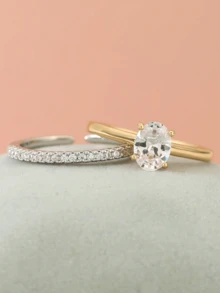 2pcs Luxury Ring Set - Oversized Gemstone Encrusted Full Pave Diamond Stackable Rings, Gold & Silver Open Rings, Bridal Wedding & Anniversary Gift (Women) - Multicolor - View 7