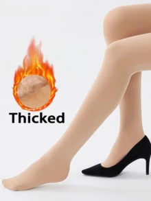 1双220克女士加厚保暖过膝长袜，性感透明丝袜，大码打底裤，保暖内衬连裤袜/紧身裤，适合-5-15°C，圣诞礼物