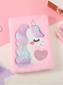 1 Stück süßes Einhorn Plüsch Notizbuch A5 hochwertig Cartoon Tagebuch Schulmaterial, kann als kleines Geschenk, Büromaterial, Schreibwaren, Geschenktagebuch verwendet werden