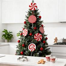 4 Holiday Christmas Tree Decorations, Red And White Mint Candy Bar Design, 7.9 Inches, Durable Plastic Material, Washable, Cute Candy Selection Decorations, Christmas Tree Top, Family Office, Holiday Party Decoration, Suitable For Home, Office And Party Decoration - Multicolor - View 10