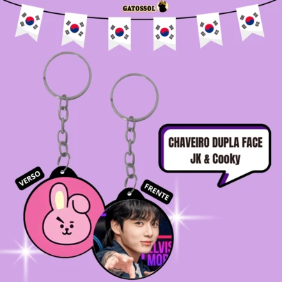 Chaveiro JK B T S - ARMY - Chaveiros Dupla Face - Porta-chaves - KPOP - K-POP - IDOL - BROCHE