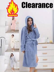 1 件女士珊瑚绒毛绒连帽浴袍，柔软舒适吸水家居服，适用于浴室、卧室、泳池、日常和旅行必备品、房间装饰、圣诞节、圣诞装饰，是返校季的完美礼物 - 彩色 - 查看 3