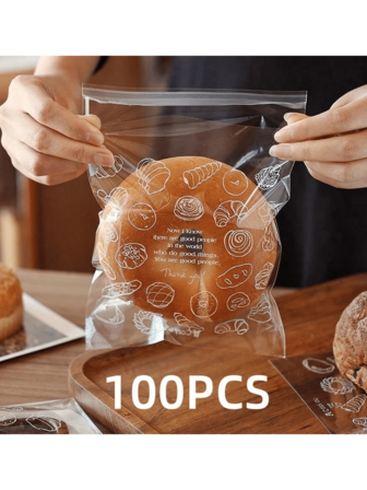 Sacs d'emballage à motifs de cuisson auto-adhésifs, sachets cellophane transparents à fermeture automatique, sacs de friandises refermables en OPP pour les produits maison, l'emballage de pâtisserie, les cadeaux de fête, les biscuits, les bonbons et les pâtisseries