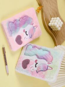 1 Stück süßes Einhorn Plüsch Notizbuch A5 hochwertig Cartoon Tagebuch Schulmaterial, kann als kleines Geschenk, Büromaterial, Schreibwaren, Geschenktagebuch verwendet werden