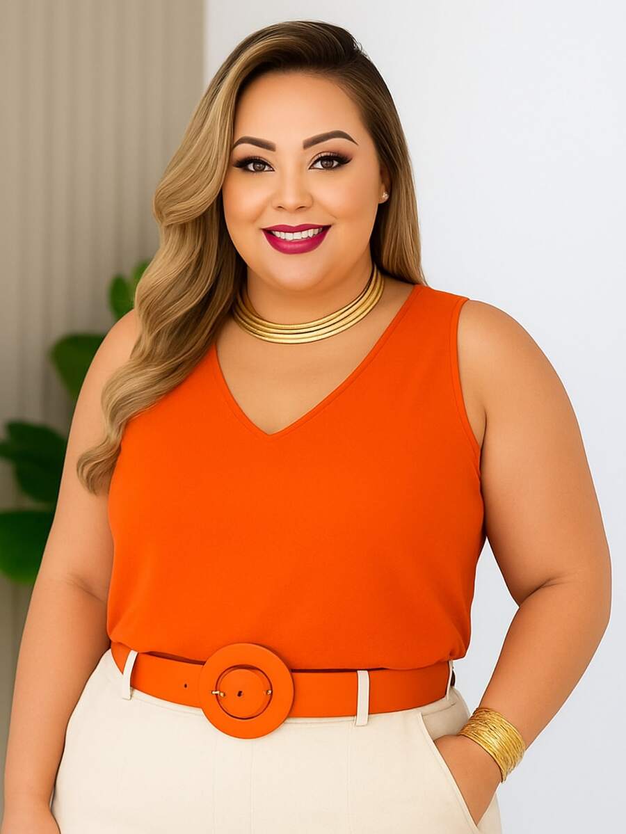 Women's Tank Top Plus Size Blouse Work Party Elegant Basic Social Fashion Blogger Duna Premium - 橘色 - 查看 1