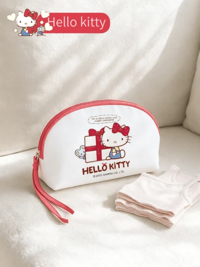 Sanrio Hello Kitty Underwear Packing Pouch – Official Licensed Cute Cosmetic Bag With Zipper Closure, Travel Toiletry Storage Bag For Underwear Socks Bras, Made Of Soft Cotton Material, Inner Pocket, Gold-Tone Hardware, Gift For Anime Fans & Sanrio Collectors