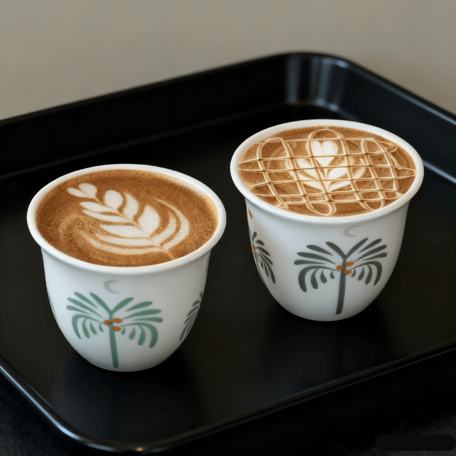 Mini xícaras de café de cerâmica vintage, xícaras de café expresso com palmeira, canecas, conjunto de xícaras de chá - para chá da tarde, sala de estar, festas em casa, quarto, presente de Eid, presente do Dia Nacional Saudita