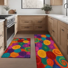 1pc Colorful Thick Yarn Swirl Pattern Printed Rug, Faux Wool Mat - Highly Absorbent, Easy To Clean, Suitable For Home Decor, Farmhouse, Entryway, Indoor, Room, Kitchen, Dining Room, Small Office/Home Office, Sink, Laundry Room, Doormat, Kitchen Mat, Non-Slip Mat - Multicolor - View 1
