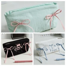 Bolsa de lápices con lazo lindo, de gran capacidad y multifuncional. Estuche para lápices con diseño de gato o perro de dibujos animados. Organizador de papelería para estudiantes, escuela y oficina