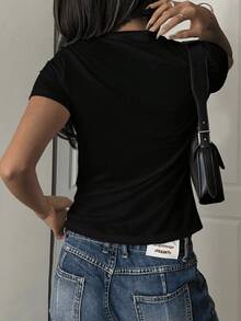 Camiseta Mujer, Calaveras Mexicanas, Patrón Creativo, Moda 2025, Fiesta Mexicana, Cuello Redondo, Manga Corta, Algodón Transpirable, Casual Mujer casual estampado Día de Muertos holgada cuello redondo manga corta verano fiesta camiseta - Fondo negro 2 - Ver 5